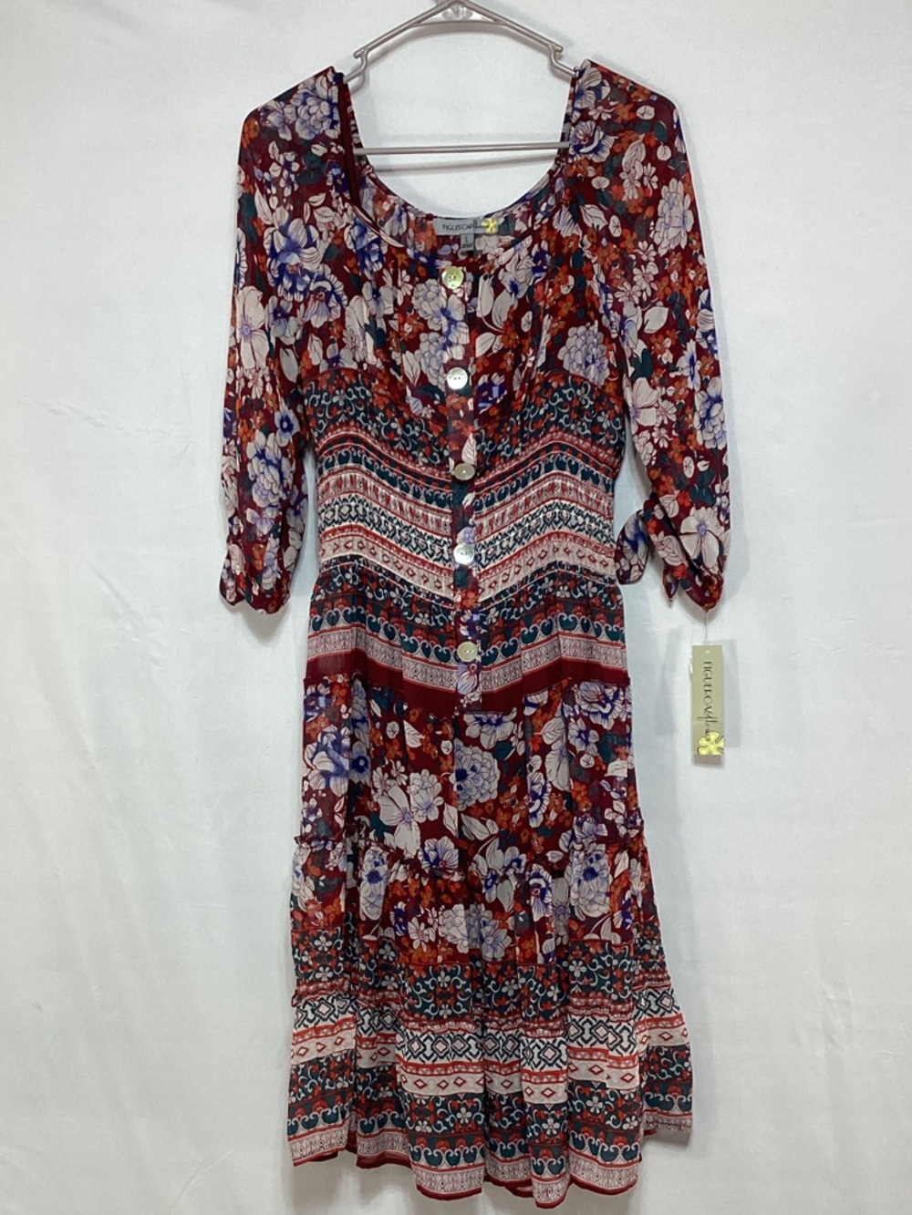 NWT Figueroa &Flower Large Burgandy floral Midi Dress - Picture 5 of 16